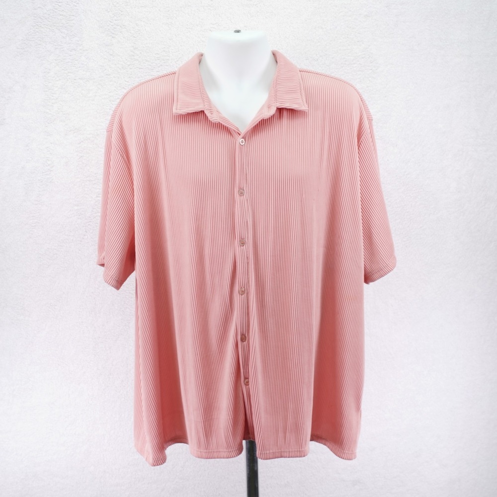 Coofandy Big & Tall 4XL Pink Ribbed Button Up Men's Dress Shirt Short Sleeve